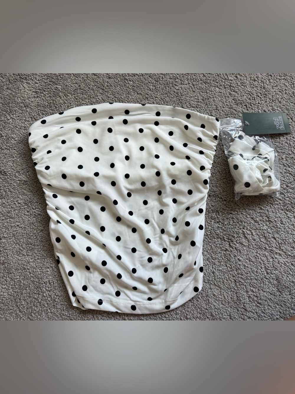 Target White Strapless Top with Black Polka Dots and Scarf